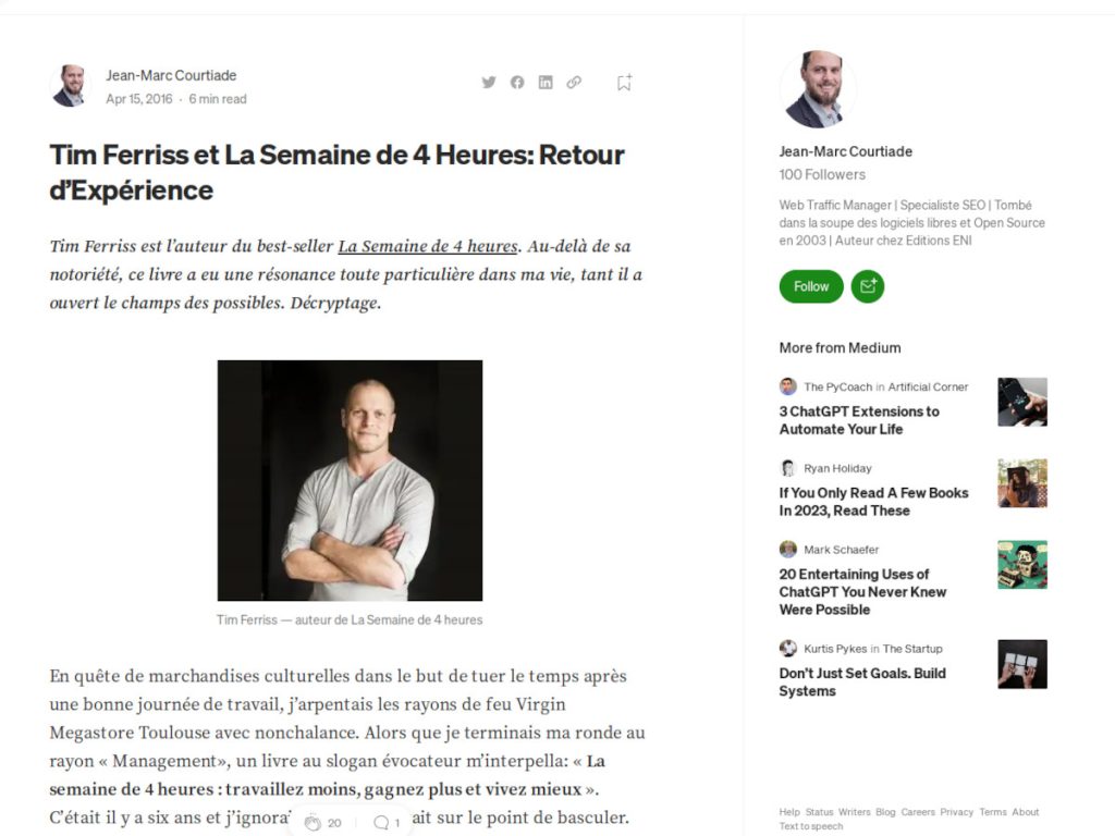 Tim Ferriss et le livre La Semaine de 4h, article intialiement publié en 2016